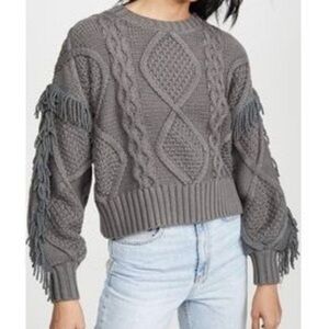 Line & Dot Jasper Fringe Sweater - Charcoal Small